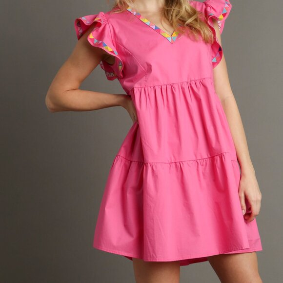Umgee Ruffle Sleeve Tiered Mini Dress - Bubble Pink - Picture 2 of 4